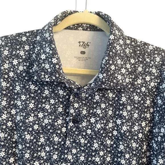 1764 Signature Men’s Large Golf Polo Blue White Floral Greenhouse Moisture Wick - Picture 3 of 6